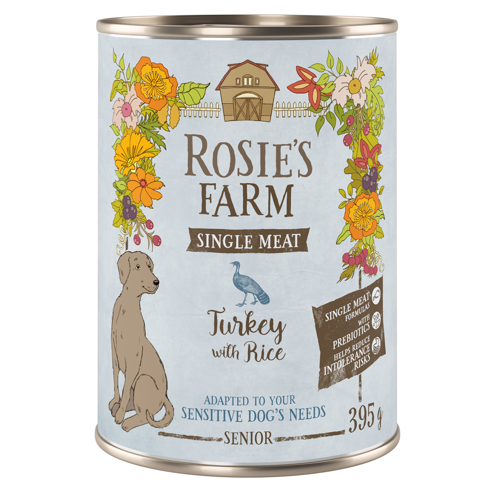 Rosie's Farm 6x 395g  Single Meat Senior Kalkoen & Rijst natvoer voor honden
