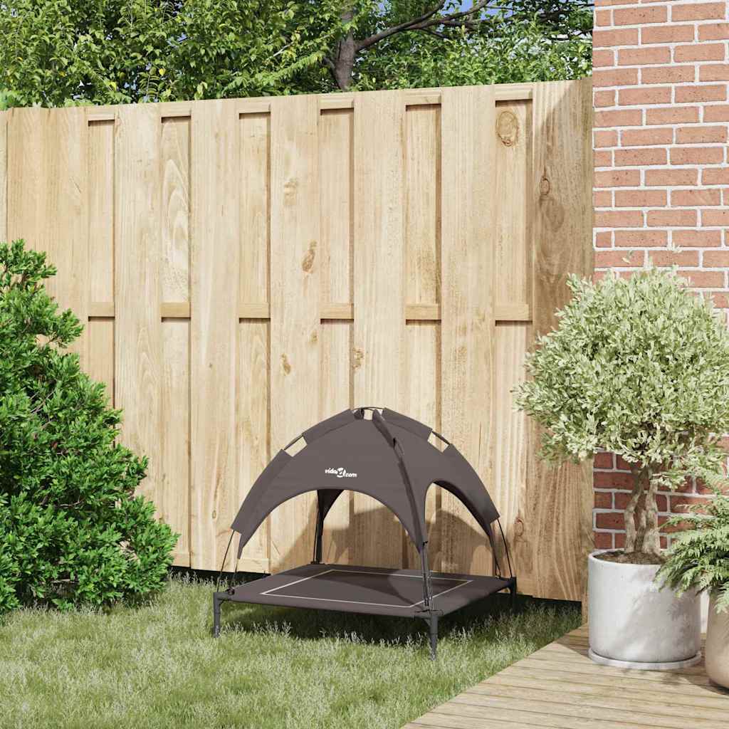 vidaXL Verhoogd Hondenbed Bruin Polyester, Metaal Middelgroot