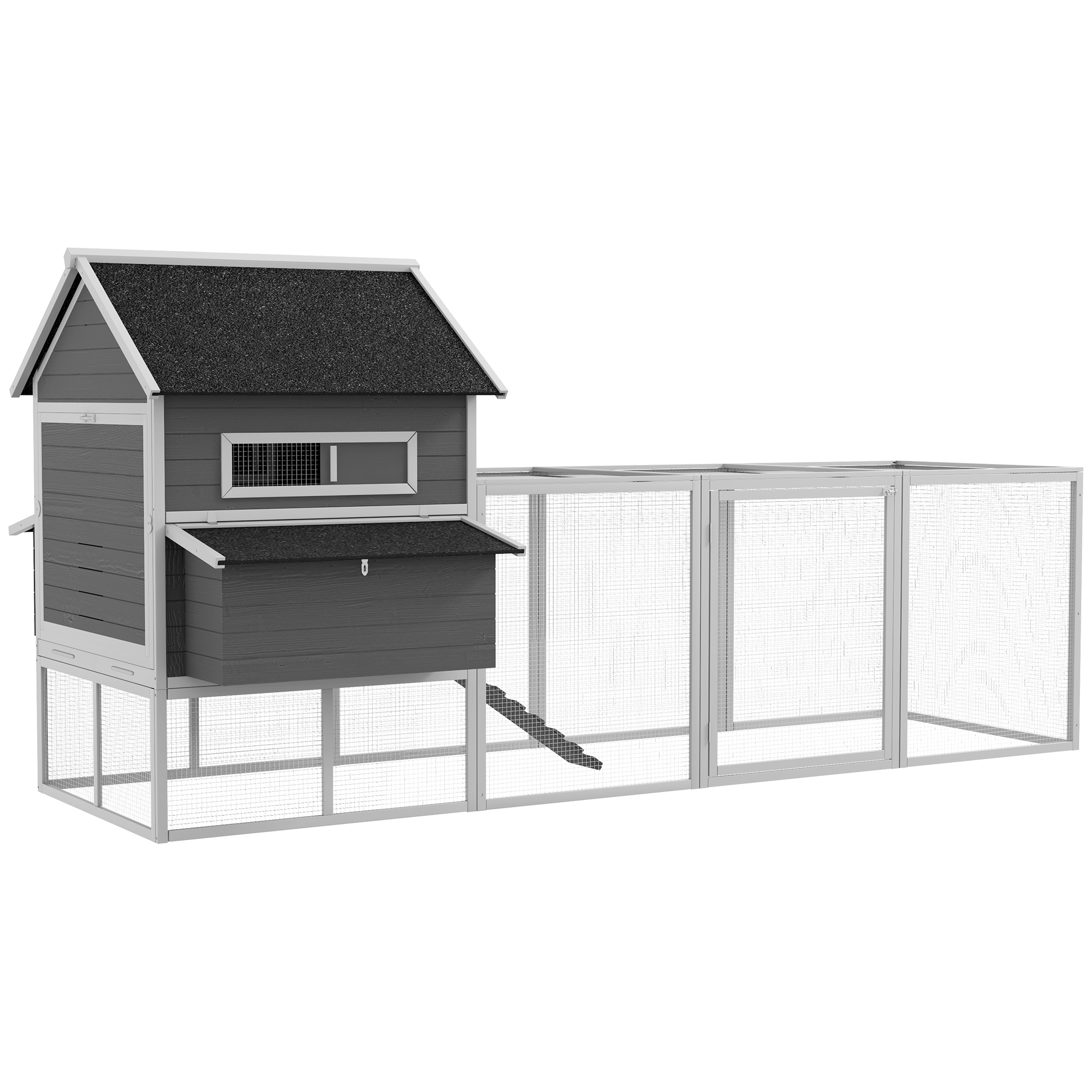 PawHut Kippenhok, weerbestendig, met 2 nestkasten en ruime uitloop, ideaal voor 8-10 kippen, 347 x 160 x 150 cm, grijs | Aosom.nl