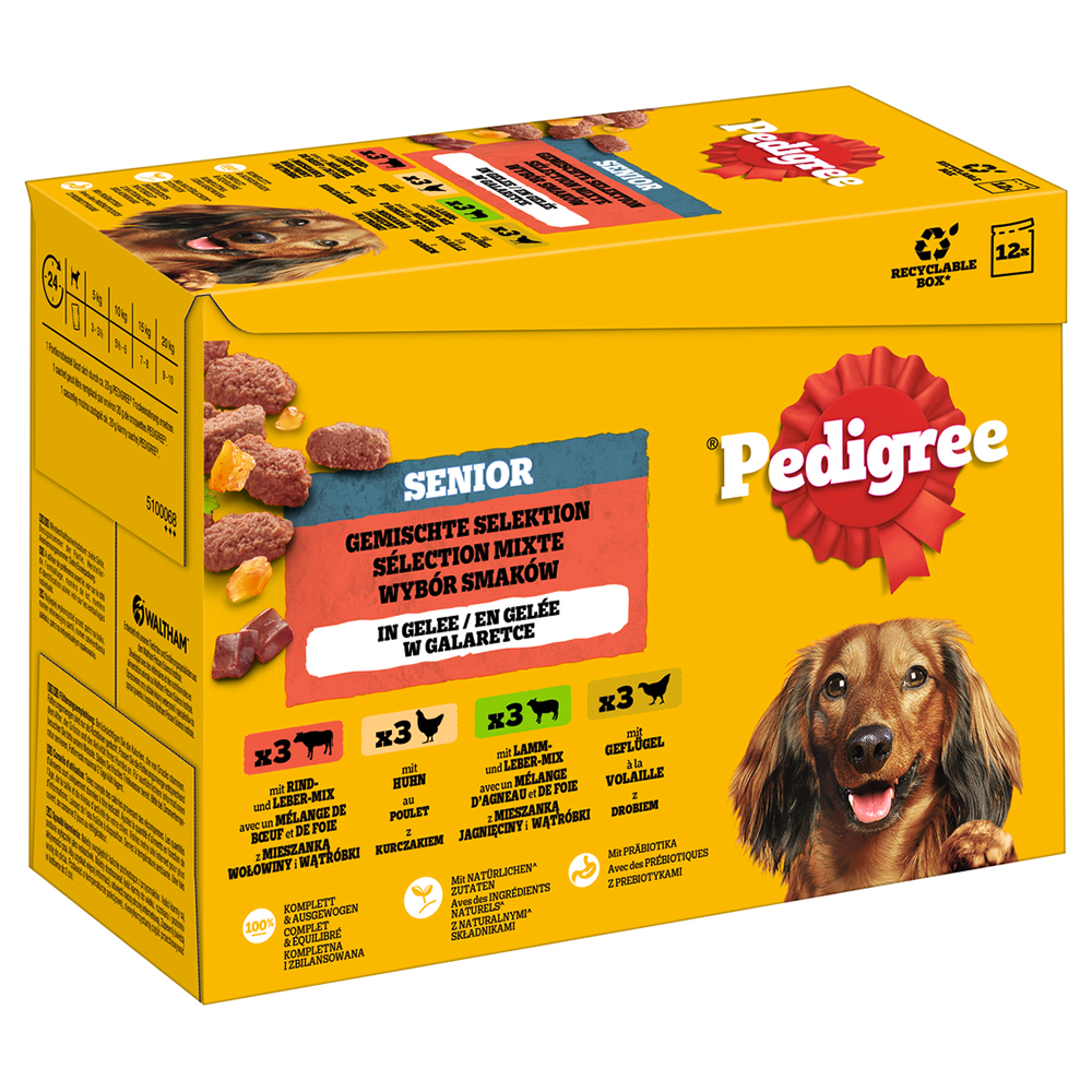 Pedigree Senior Maaltijdzakjes Multipack Natvoer voor Honden - Gemengde selectie in gelei (4 varianten) 12 x 100 g