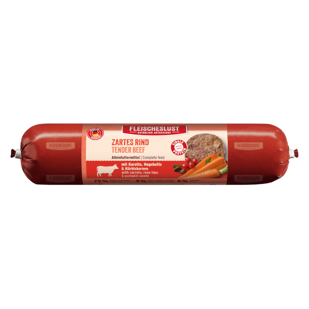 Fleischeslust natvoer voor honden – 8 x 400 g - Malse rund met wortel, rozenbottel & pompoenpitten