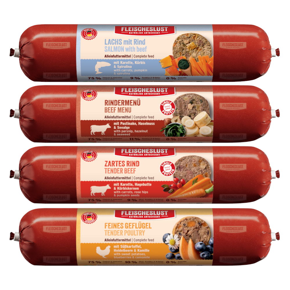 Fleischeslust natvoer voor honden – 8 x 400 g - Proefpakket (4 varieteiten)