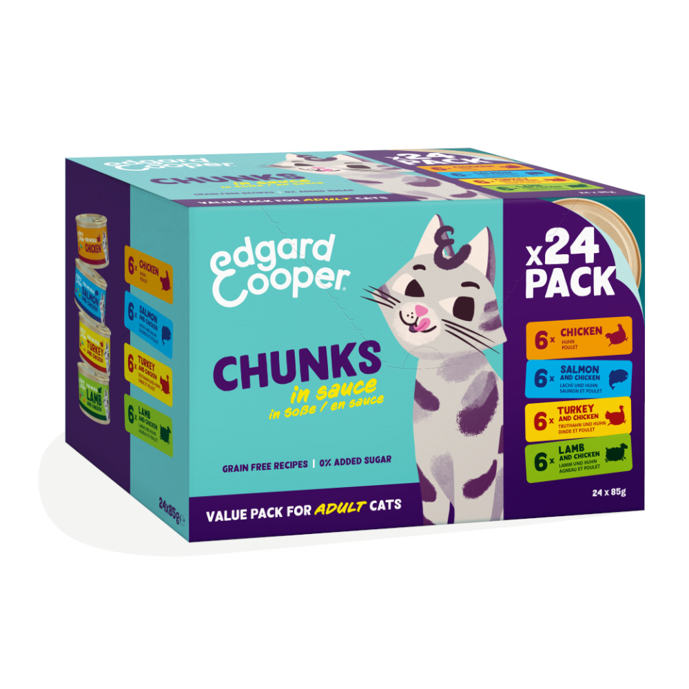 Edgard & Cooper 24 x 85 g  Kattenbrokken 4 soorten natvoer voor katten