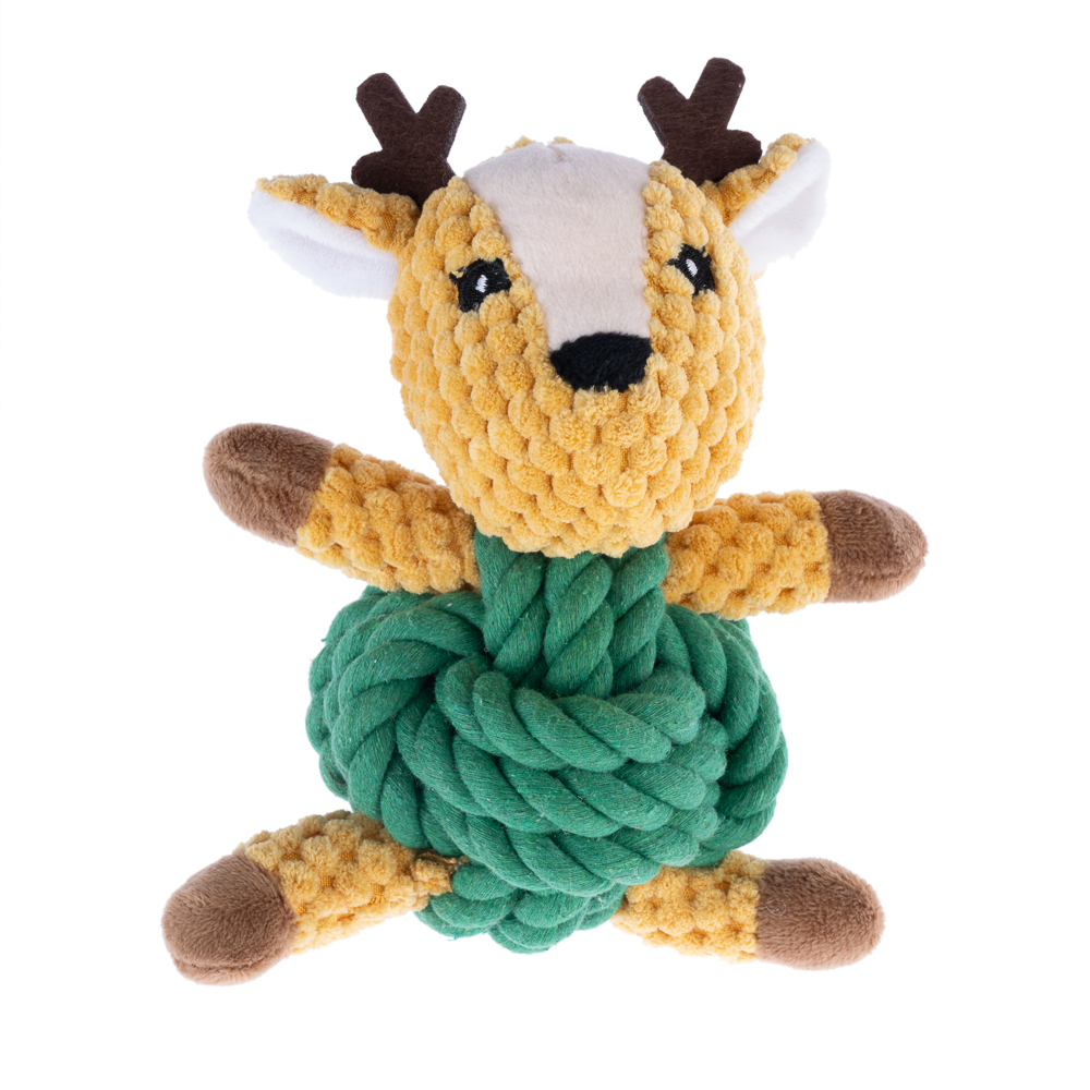 TIAKI hondenspeeltje rendier met touw 18x13x8cm
