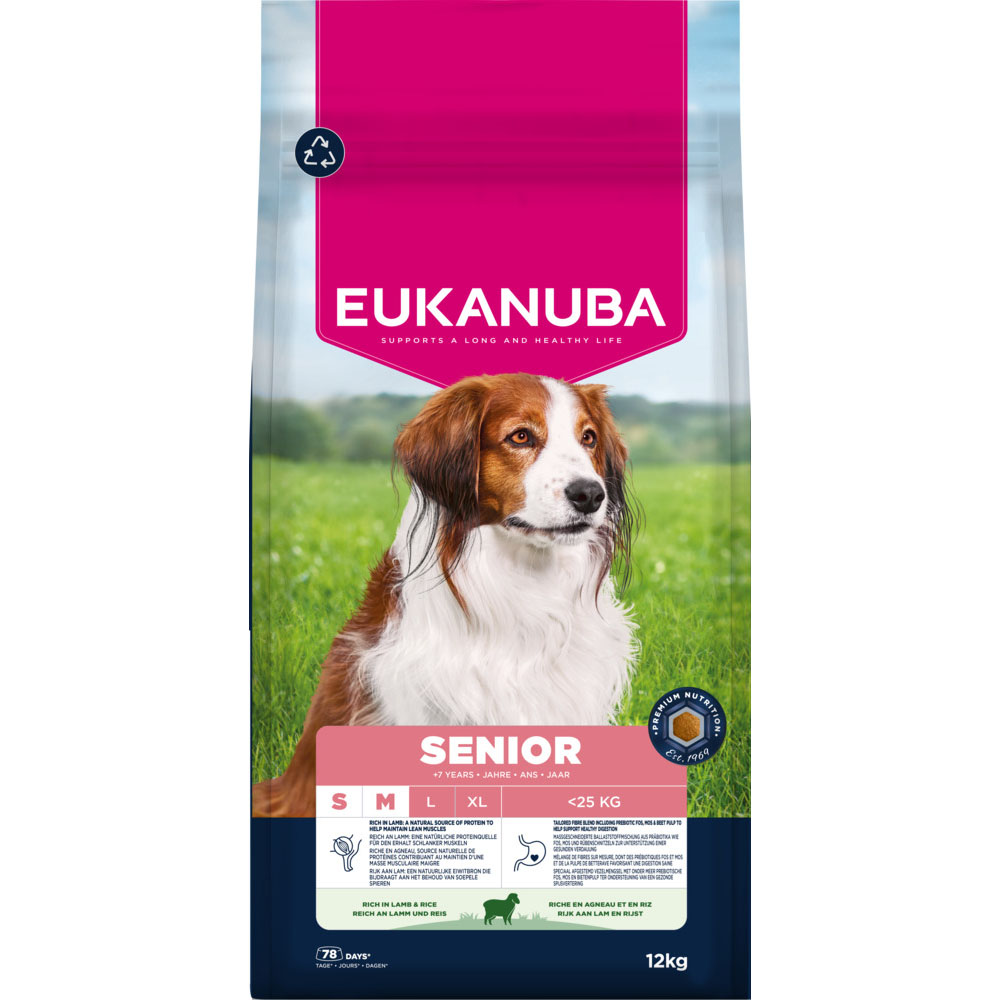 Eukanuba 12kg  Premium Nutrition Senior Small & Medium Breed Lamb & Rijst Droogvoer voor honden
