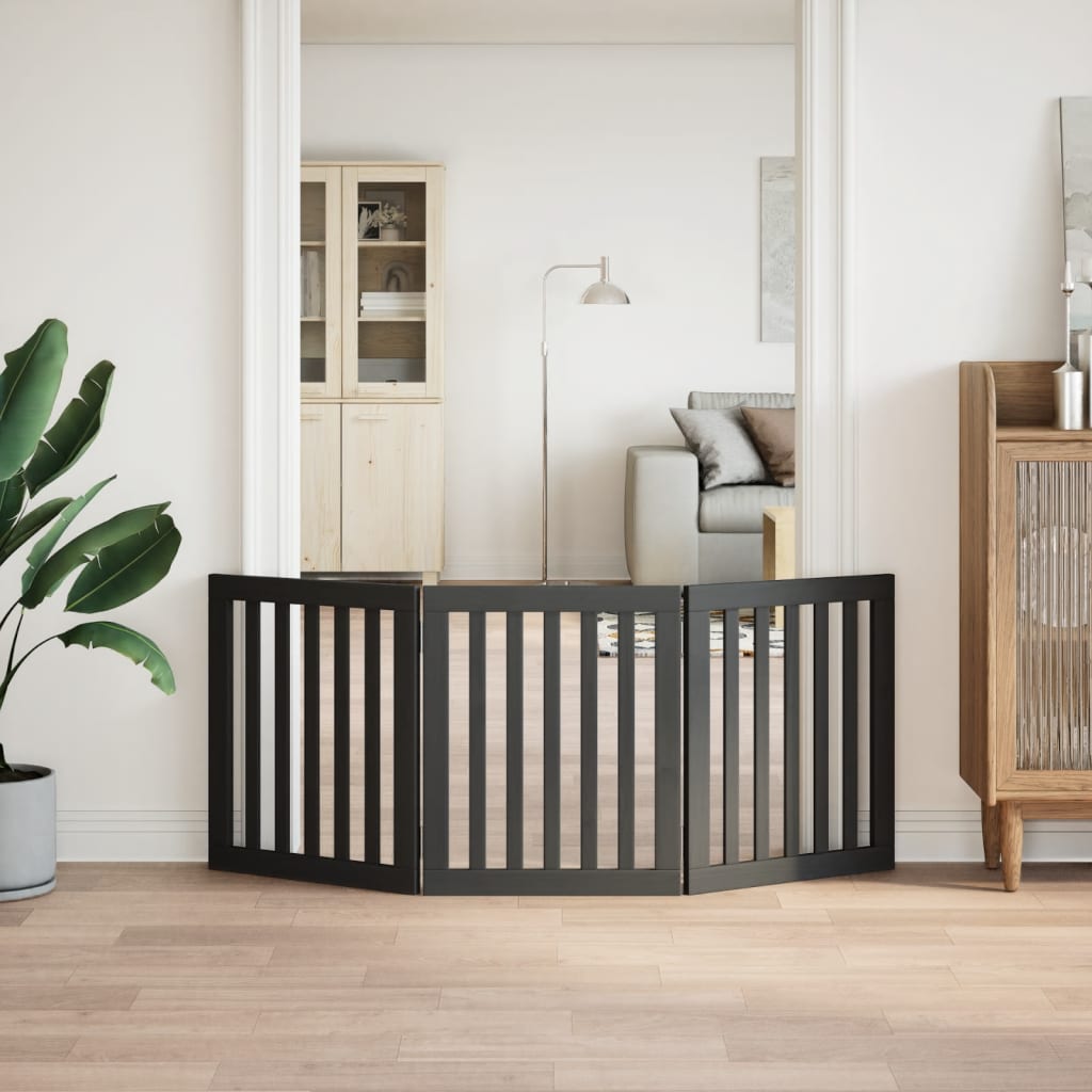 vidaXL Hondenhek inklapbaar 3 panelen 150 cm populierenhout zwart
