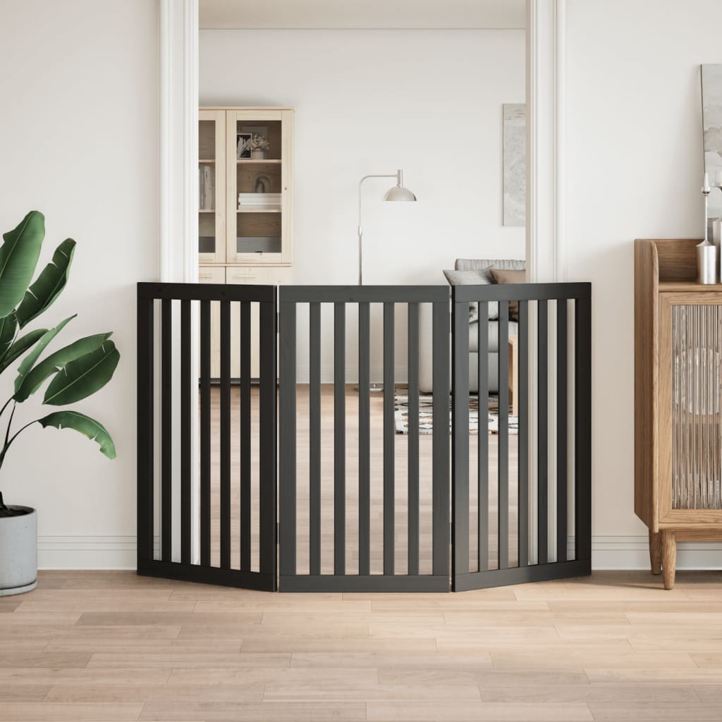 vidaXL Hondenhek inklapbaar 3 panelen 150 cm populierenhout zwart
