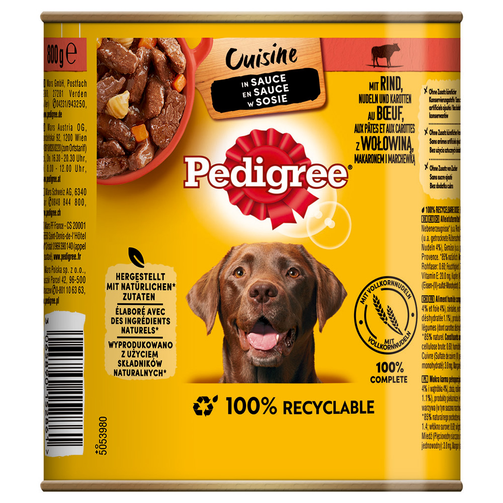 Pedigree 12x800g Rundvlees & Wortelen in saus  Classic natvoer voor honden