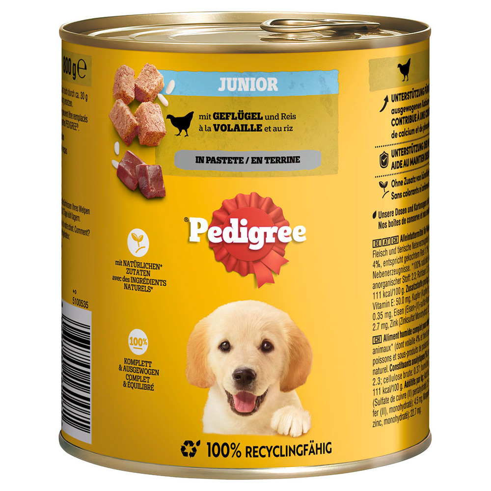 Pedigree 12x800g Junior Gevogelte in Paté  Classic natvoer voor honden