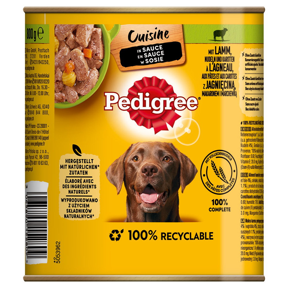 Pedigree 12x800g Lam & Wortelen in saus  Classic natvoer voor honden