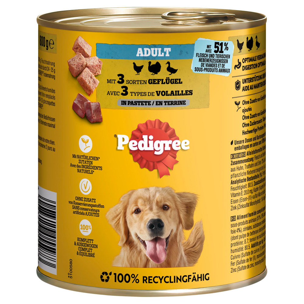 Pedigree 12x800g Gevogelte in paté  Classic natvoer voor honden