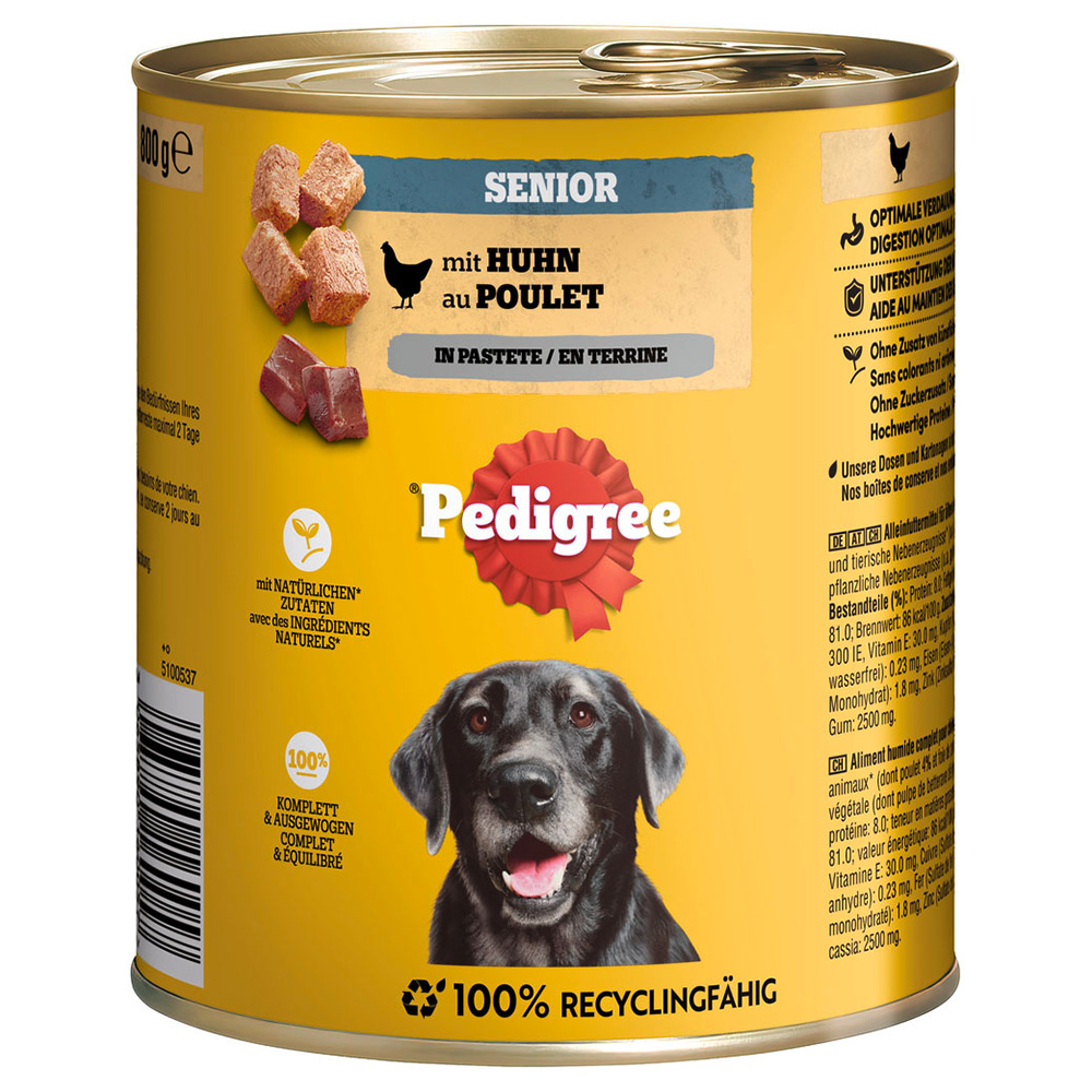 Pedigree 12x800g Senior kip in paté  Classic natvoer voor honden
