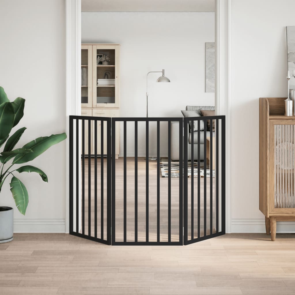 vidaXL Hondenhek inklapbaar 3 panelen 150 cm populierenhout zwart