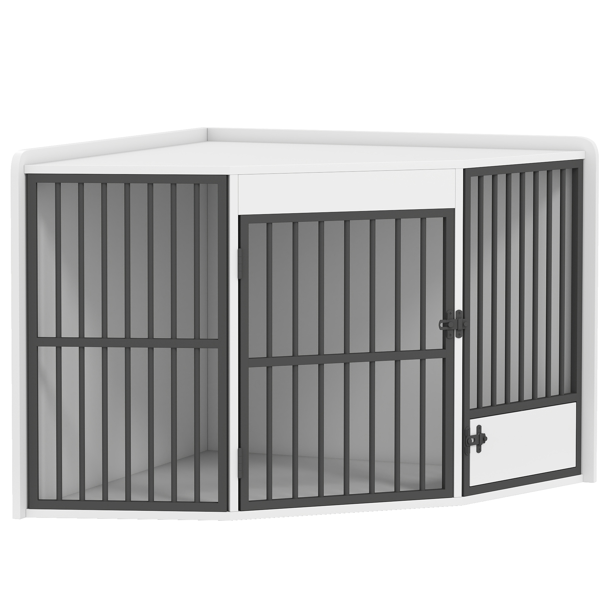 PawHut Hondenbox, Schuilbox voor Kleine en Middelgrote Honden, Huisdierbox met Voedingsdeur, MDF, Metaal, Wit