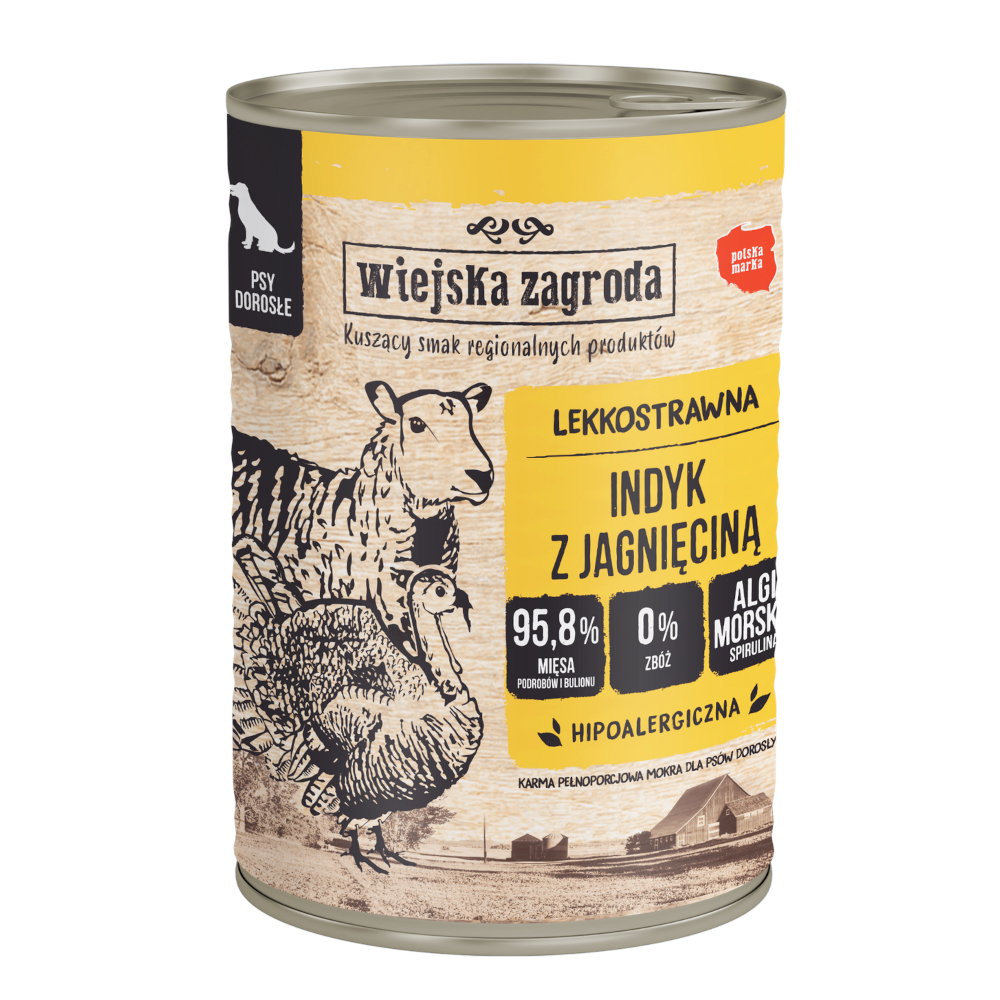 Wiejska zagroda 6x400g  Dog Kalkoen & Lam natvoer voor honden