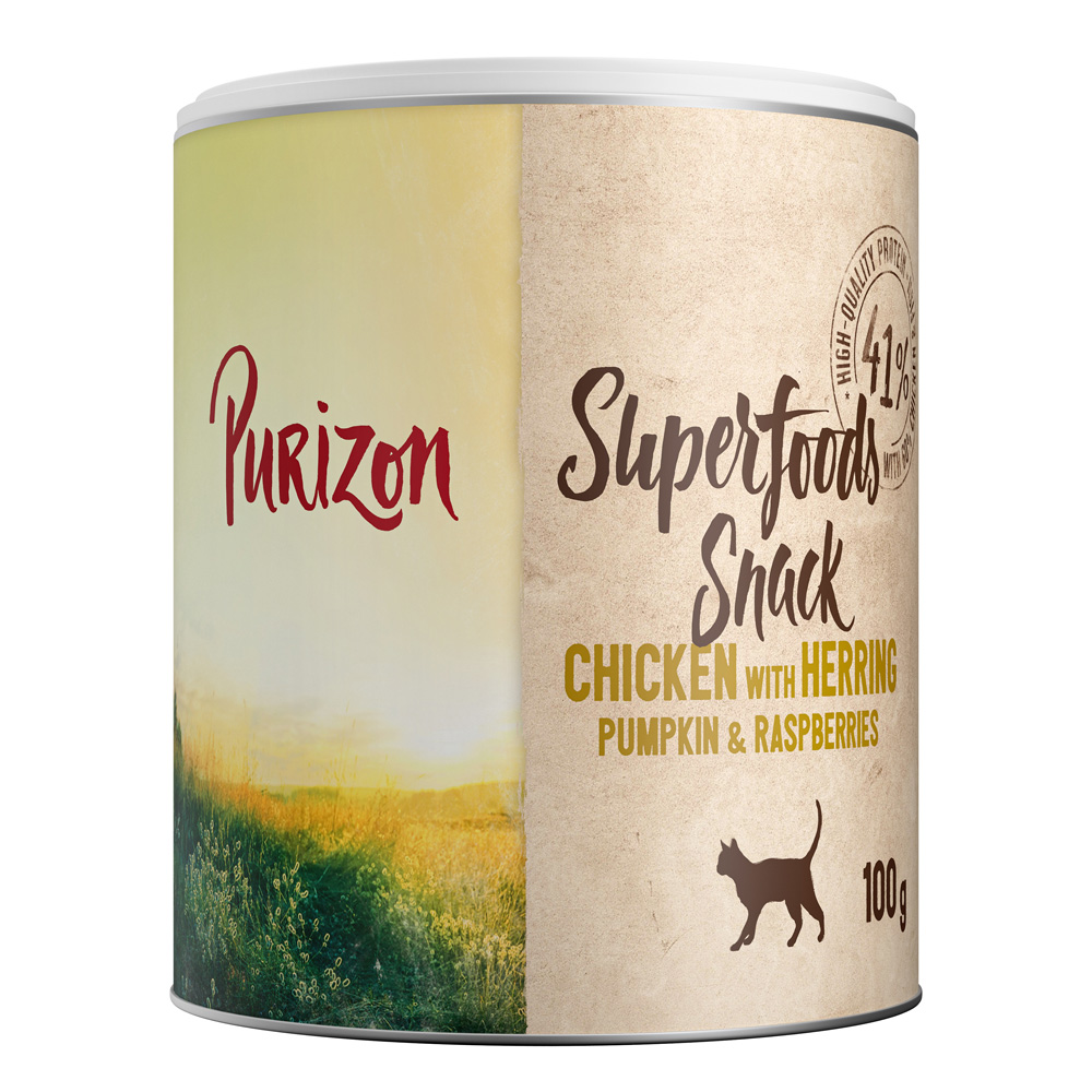Purizon 100g  Superfood kip met haring, pompoen & frambozen kattensnack