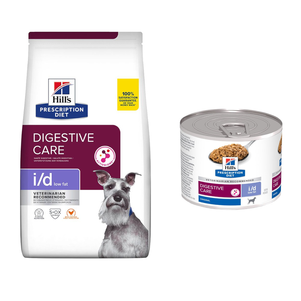 Hill's Prescription Diet 6 of 6.5kg  droogvoer + 6x200g natvoer gratis! - I/D Digestive Care Low Fat Hondenvoer met Kip 6 kg