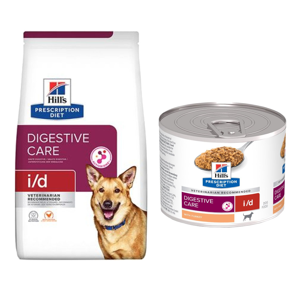 Hill's Prescription Diet 6 of 6.5kg  droogvoer + 6x200g natvoer gratis! - I/D Digestive Care Hondenvoer met Kip 6,5 kg