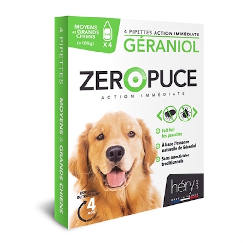 Hery Zeropuce Vlooiendruppels hond geraniol L boven 10 KG