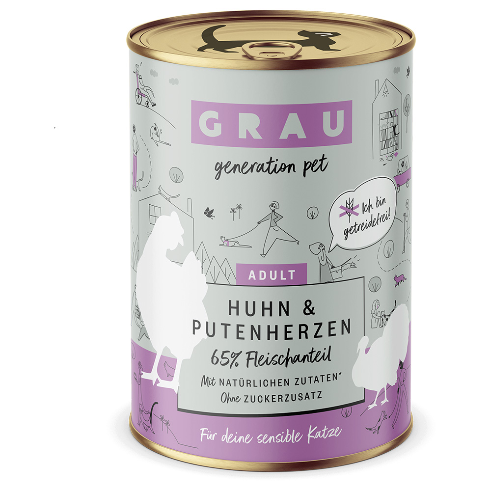 Grau 6x400g Kip/Kalkoen Smulpannetje  Kattenvoer Graanvrij