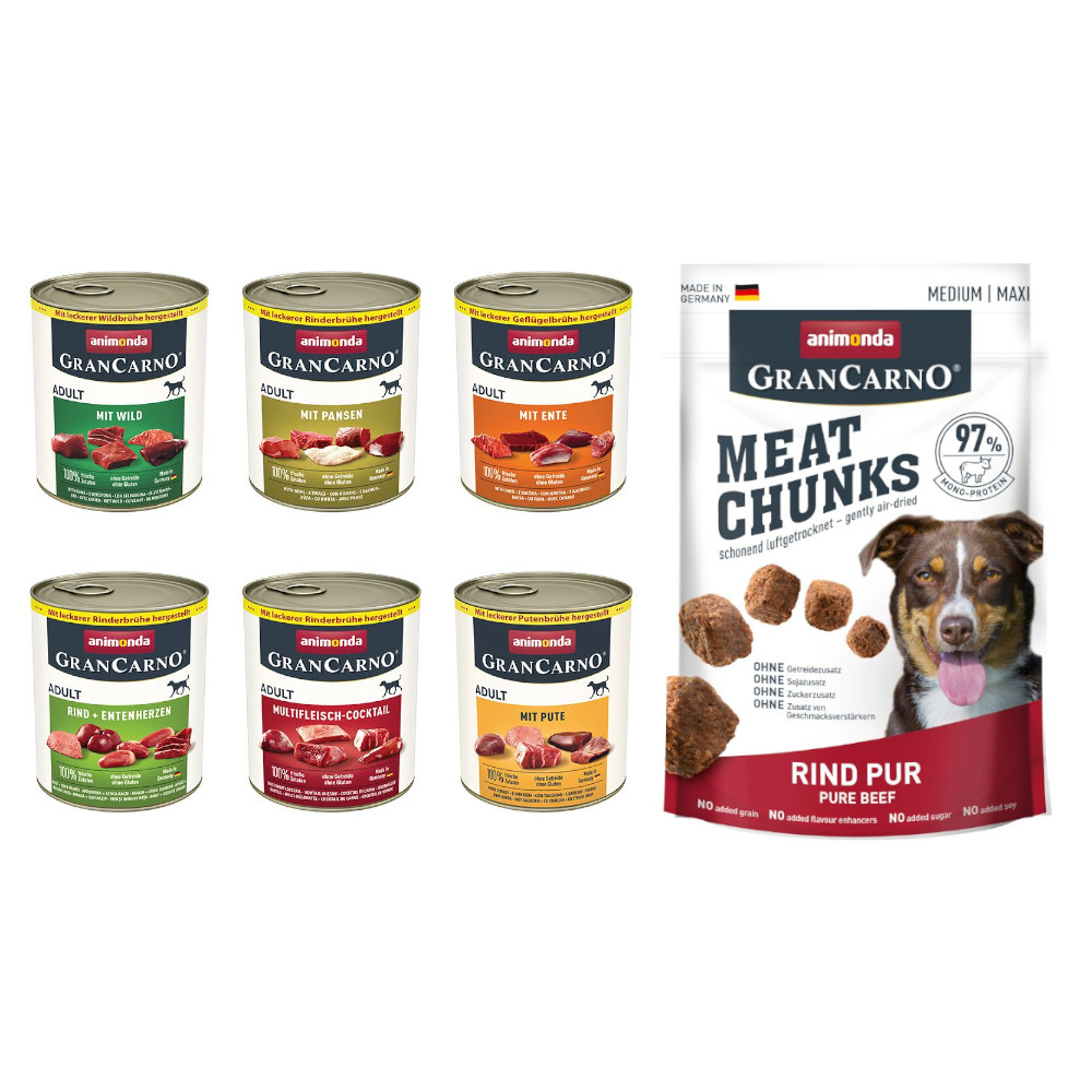 Animonda GranCarno 6 x 800 g + 1 kg gratis  Original Adult honden nat- en droogvoer 5,8 kg - Mixpaket 2 (6 Sorten) 6 x 800 g