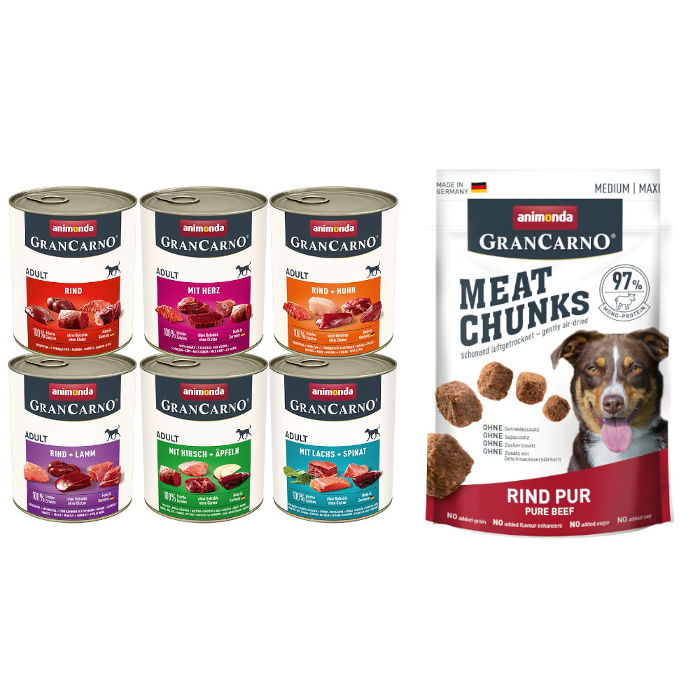 Animonda GranCarno 6 x 800 g + 1 kg gratis  Original Adult honden nat- en droogvoer 5,8 kg - Mixpaket I (6 Sorten) 6 x 800 g