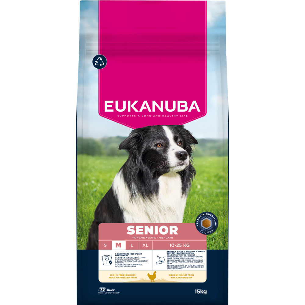 Eukanuba 15kg  Premium Nutrition Senior Medium Breed Kip Hondenvoer droog