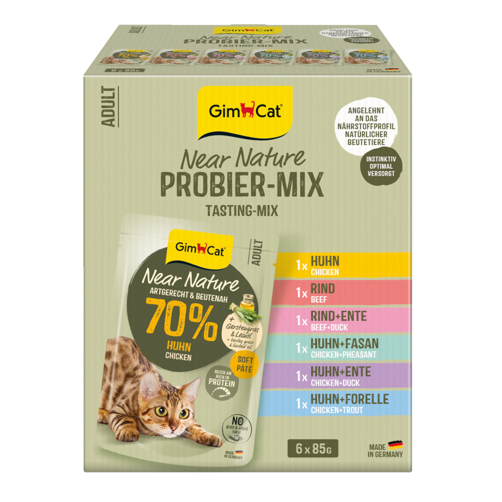 Gimcat 6x85g  Near Nature Trial-Pack Mix (6 soorten) natvoer voor katten