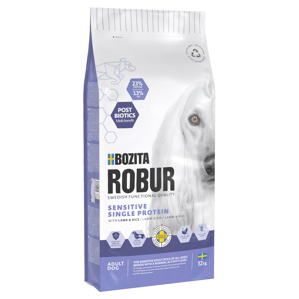 Bozita Robur Sensitive Single Protein Lam & Rijst Hondenvoer - Dubbelpak: 2 x 12 kg