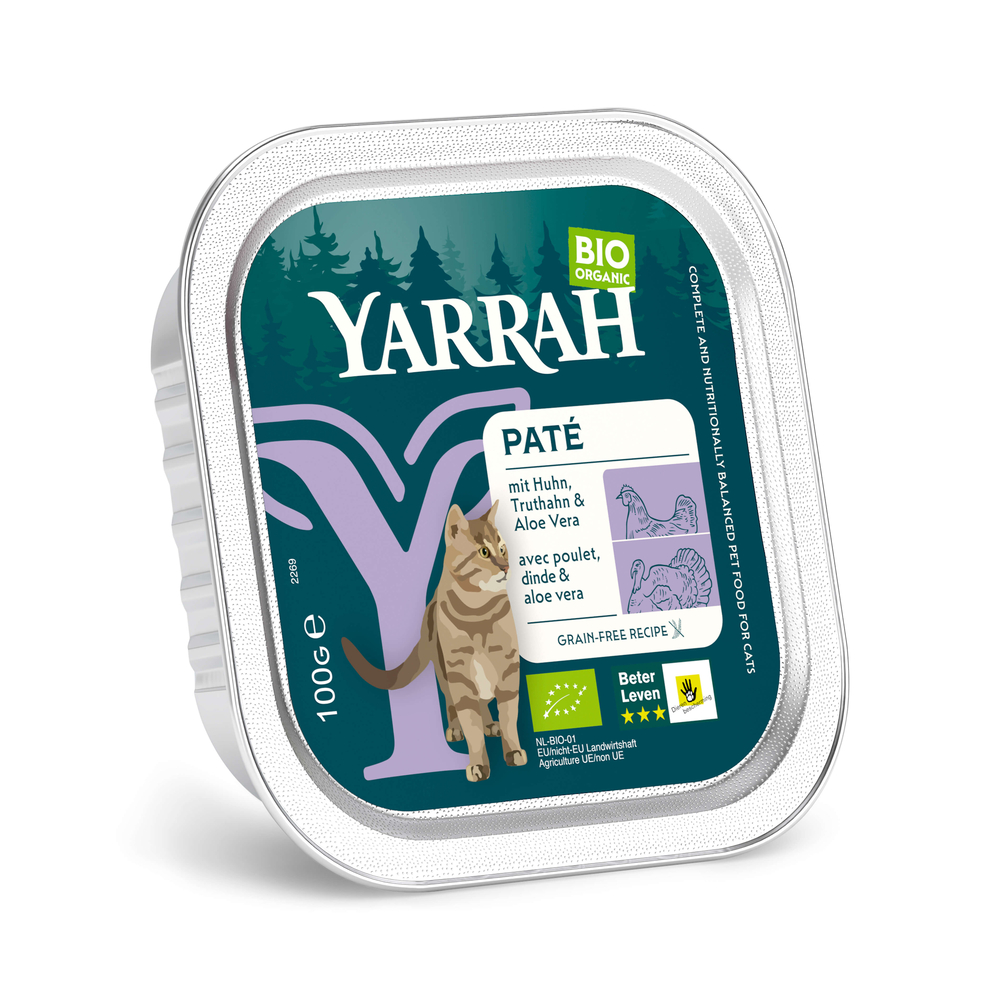 Yarrah 6x100g biologisch paté Kip & Kalkoen met Aloe Vera  Kattenvoer