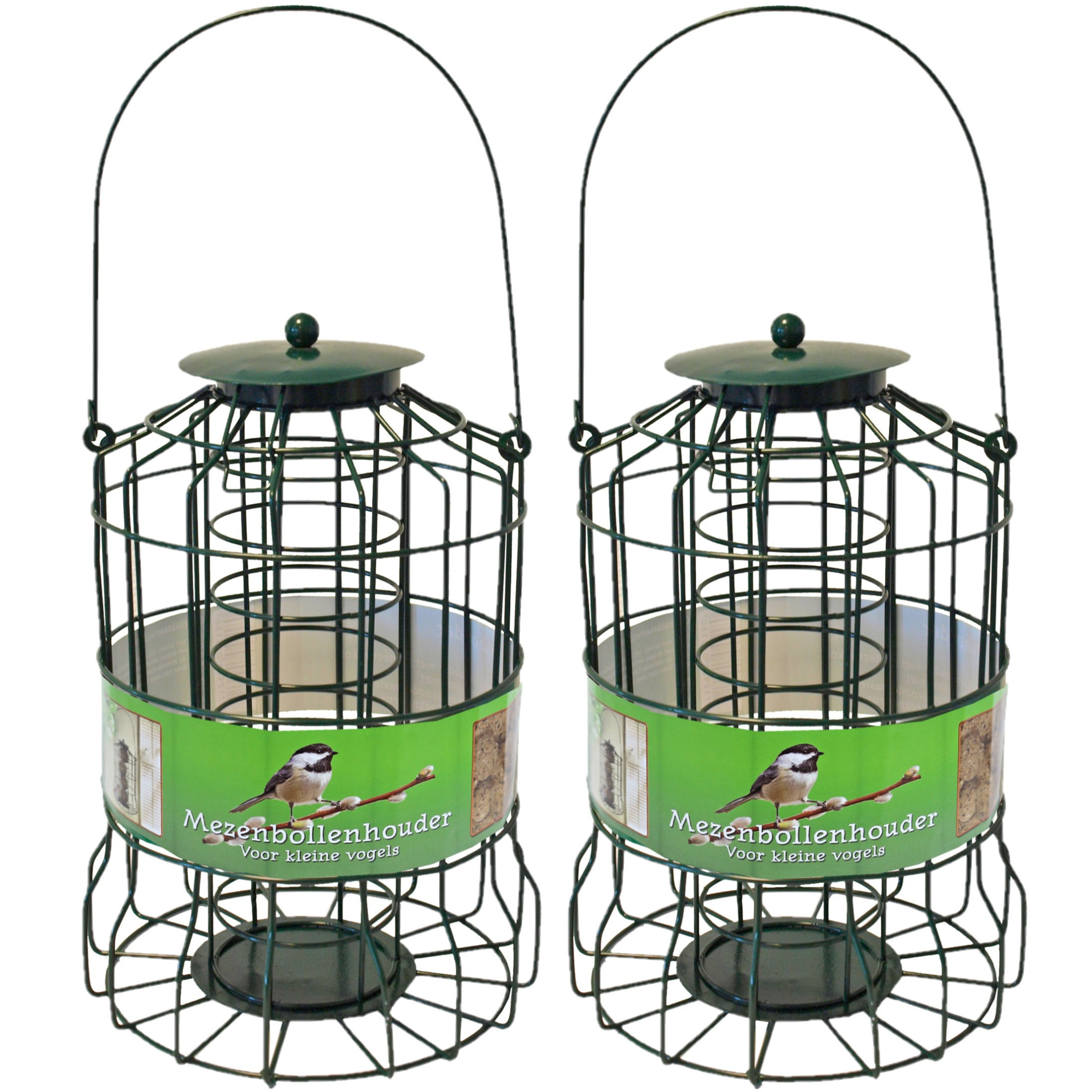 Boon Vogel voedersilo - 2x stuks - groen - 36cm - metaal - voor kleine vogels - geschikt voor vetbollen -