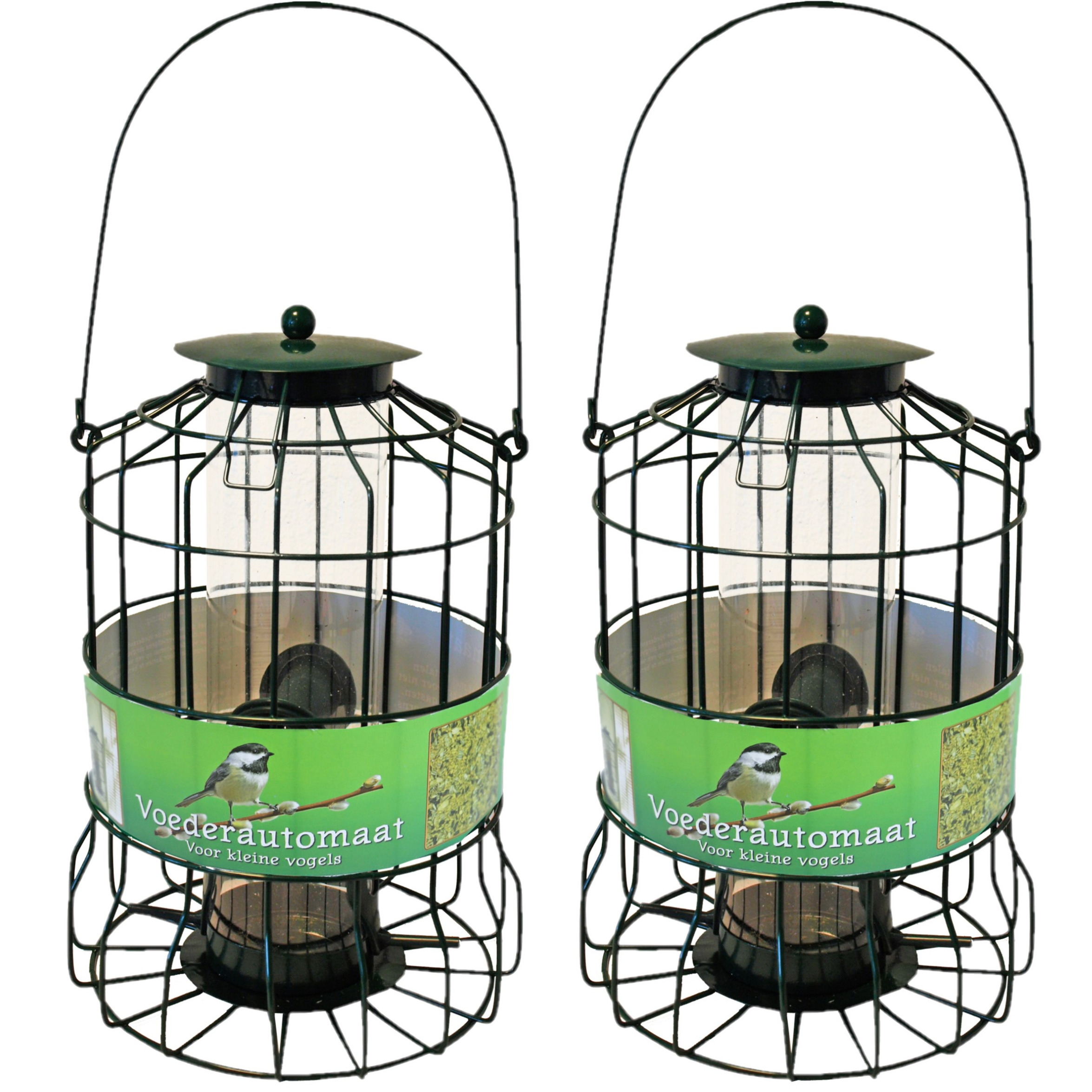 Boon Vogel voedersilo - 2x stuks - groen - 36cm - metaal - voor kleine vogels geschikt -