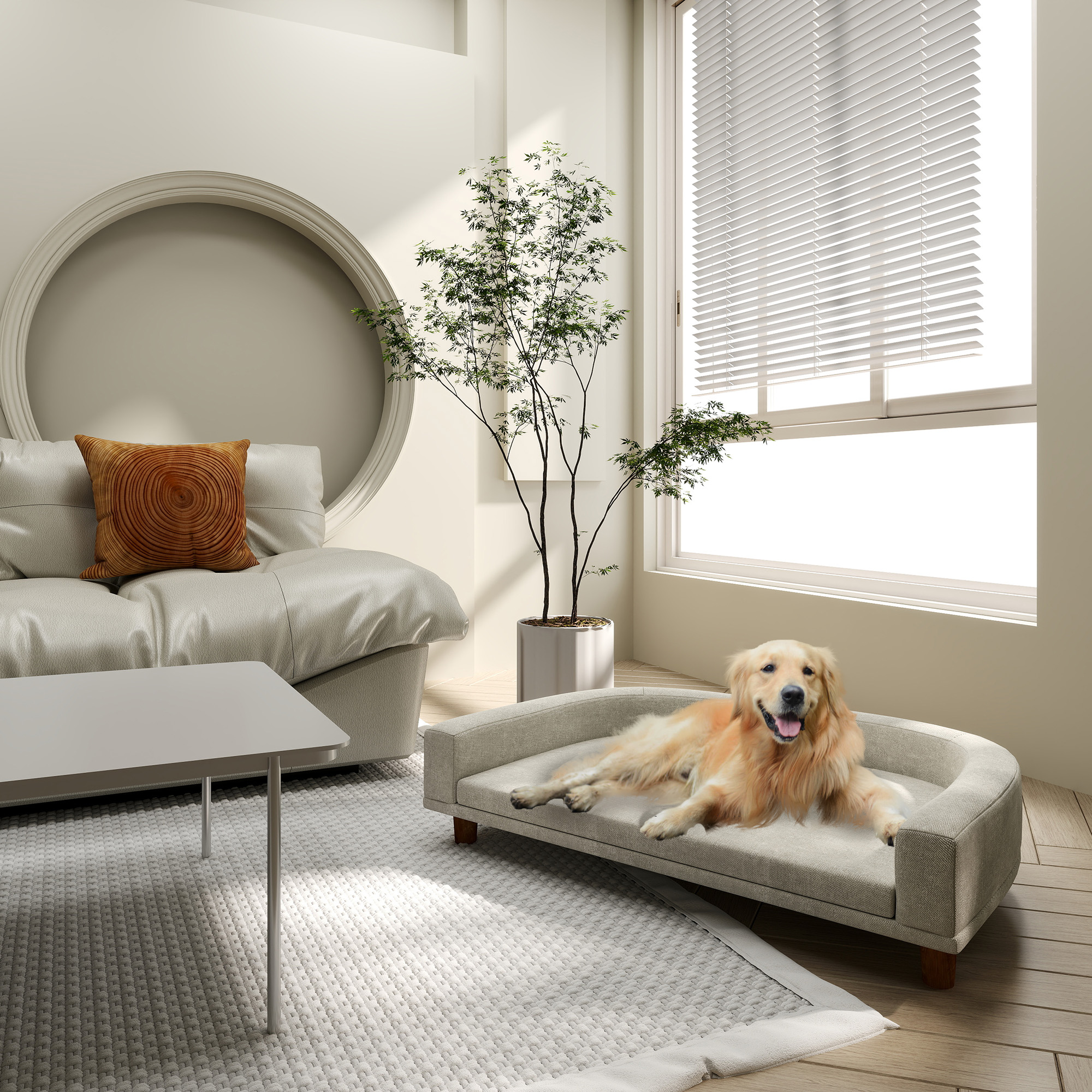 PawHut hondensofa, luxe voor grote honden tot 30 kg, stevig met grenenhouten poten, comfortabel, 98 x 67 x 25 cm, grijs | Aosom.nl