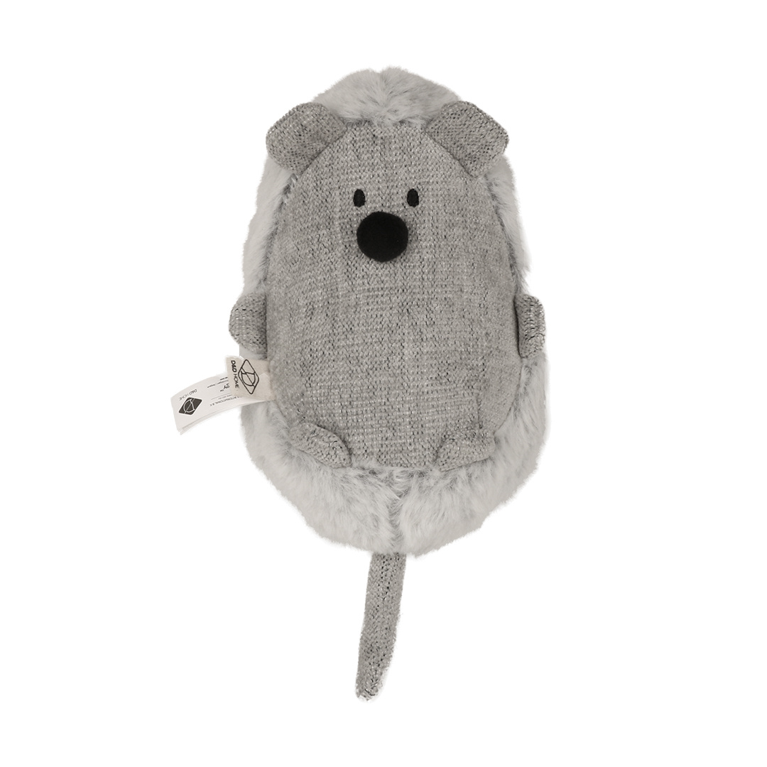 D&D Home Trappelkussen Bowie Lichtgrijs – muisvormig kattenspeeltje van chenille & plush met catnippocket S - 11x11x25cm