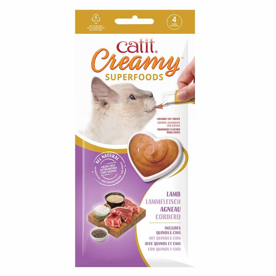 Cat It CA Creamy Superfood Traktaties - likbare kattensnacks met kip, lam, zalm of tonijn verrijkt met superfoods Lam 4x10 Gram
