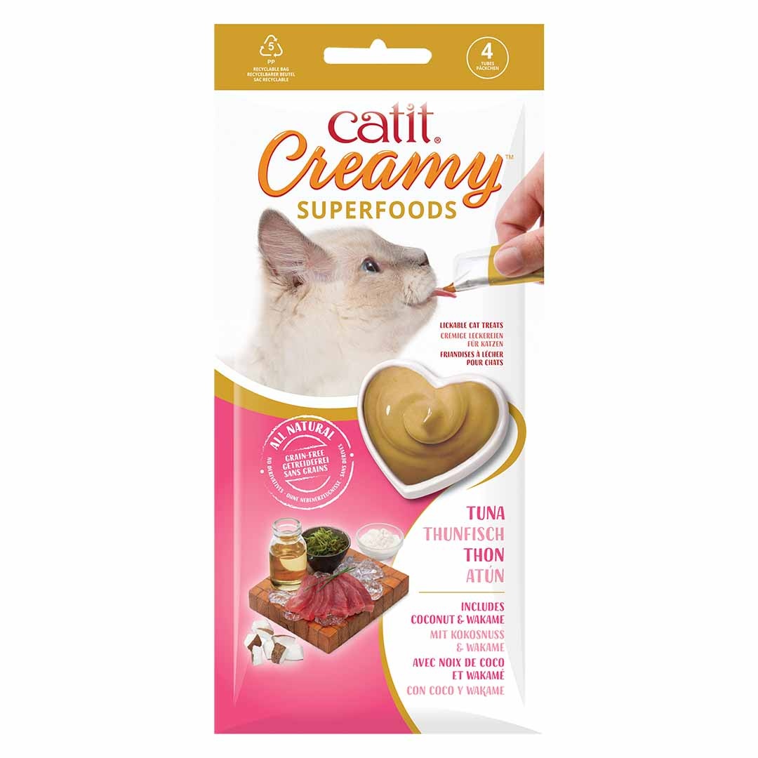 Cat It CA Creamy Superfood Traktaties - likbare kattensnacks met kip, lam, zalm of tonijn verrijkt met superfoods Tonijn 4x10 Gram