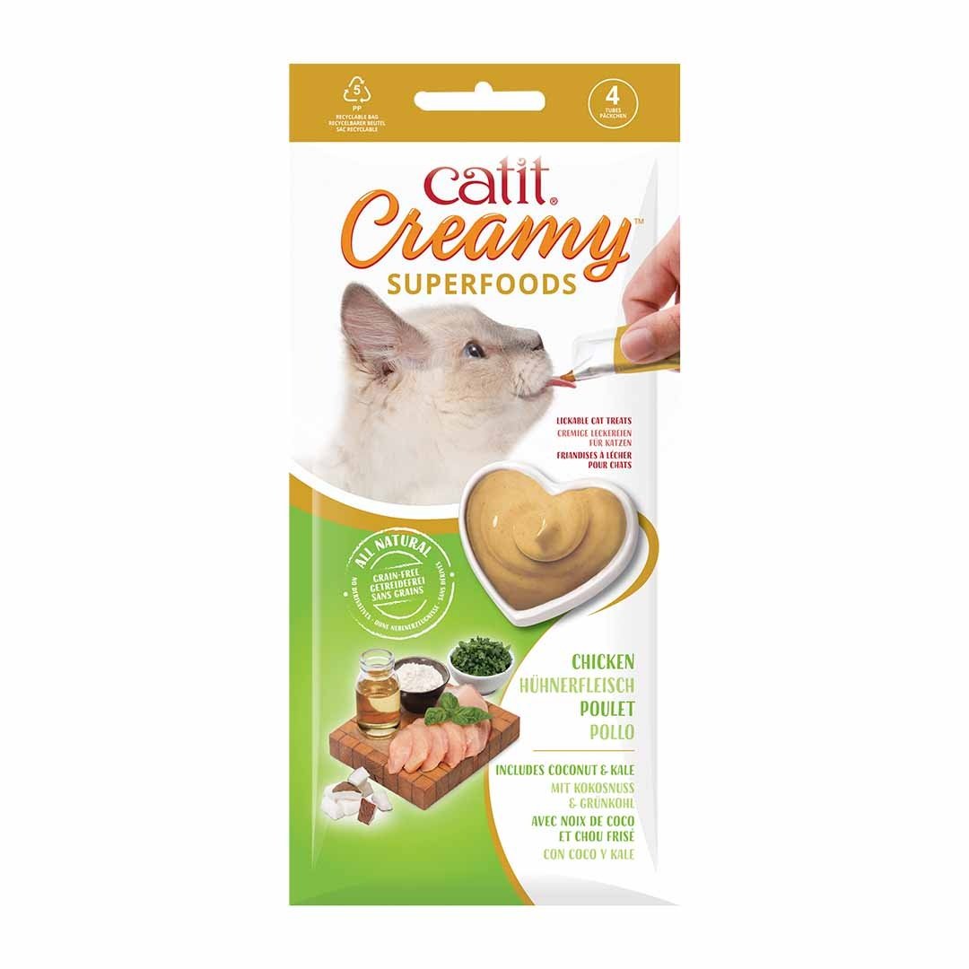 Cat It CA Creamy Superfood Traktaties - likbare kattensnacks met kip, lam, zalm of tonijn verrijkt met superfoods Kip 4x10 Gram