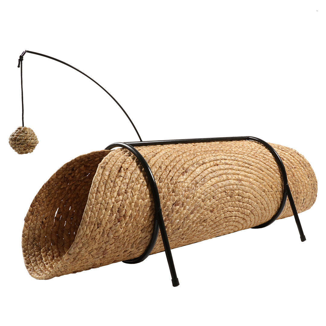 D&D Home Reina Katten Speeltunnel – flatpacked speeltunnel van waterhyacint met vishengel en speeltje, 80 cm