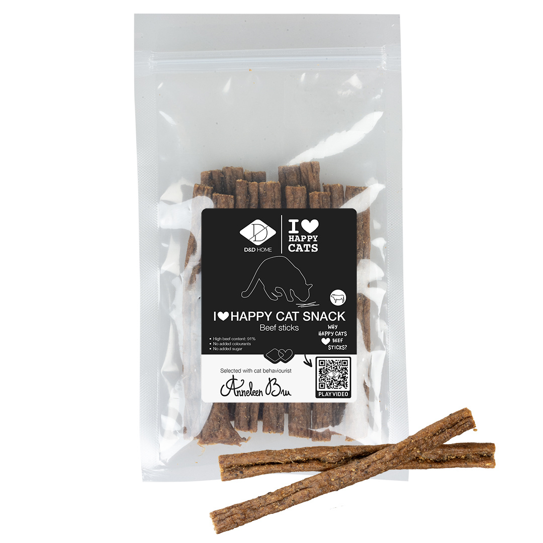 D&D Home I Love Happy Cat Snacksticks – vleesrijke kauwsnacks zonder granen of suikers, verkrijgbaar in diverse smaken Sticks met rund +/- 70g - 11cm