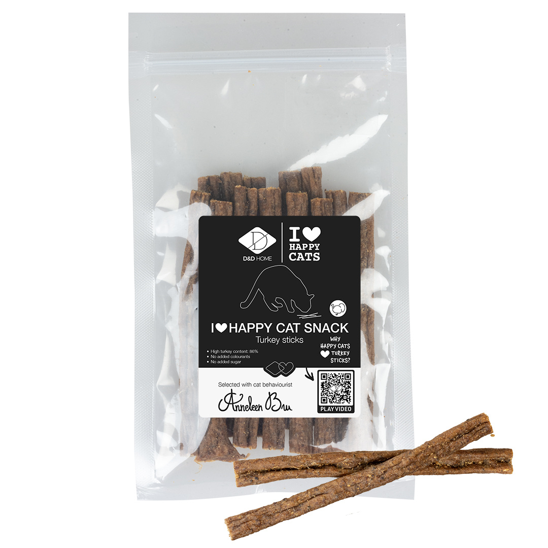 D&D Home I Love Happy Cat Snacksticks – vleesrijke kauwsnacks zonder granen of suikers, verkrijgbaar in diverse smaken Sticks met kalkoen +/- 70g - 11cm