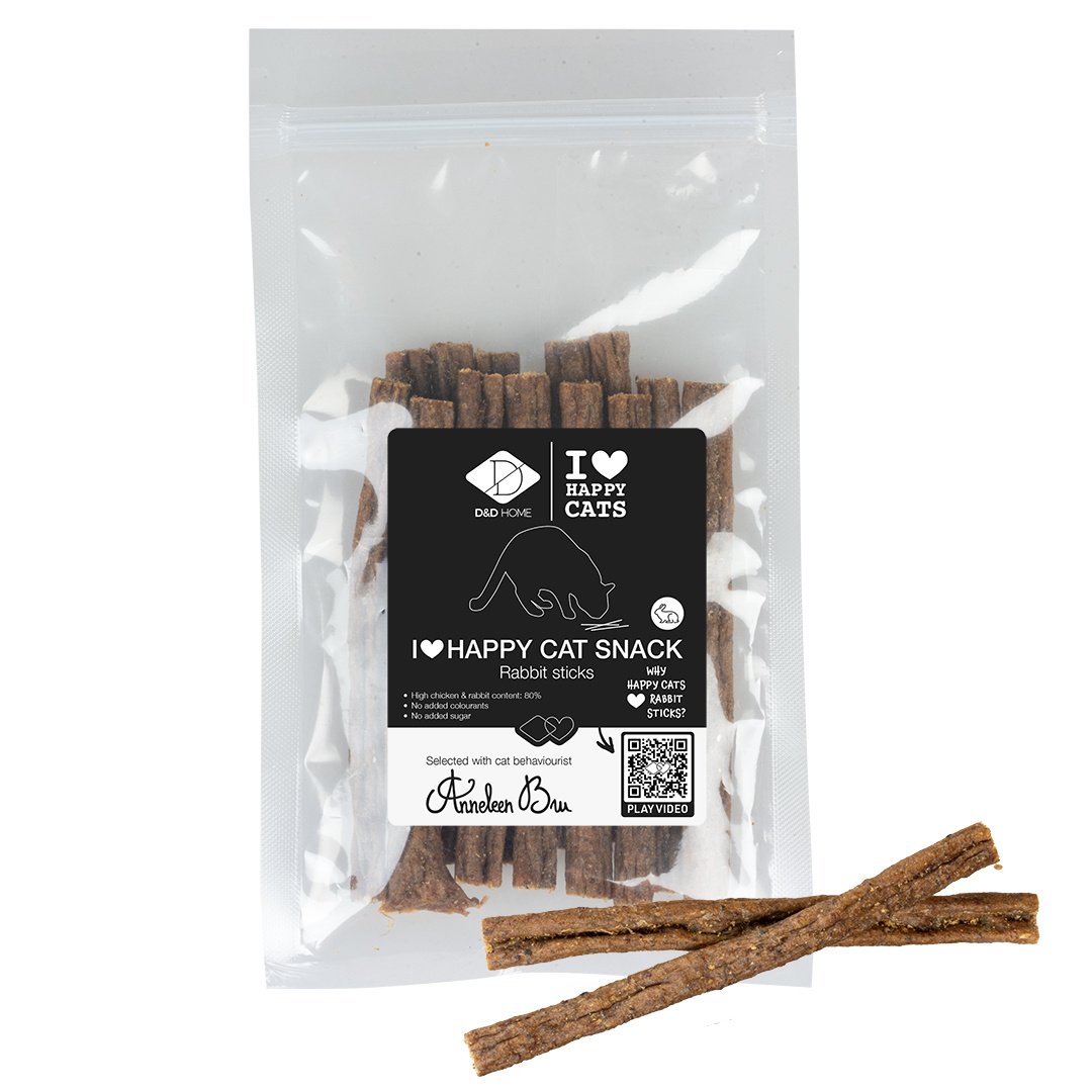 D&D Home I Love Happy Cat Snacksticks – vleesrijke kauwsnacks zonder granen of suikers, verkrijgbaar in diverse smaken Kip & konijnensticks +/- 70g - 11cm