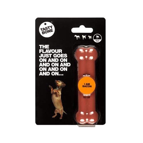 Tasty Bone Bacon Toy voor kleine honden - nylon kauwspeelgoed met tandverzorgende werking, 11 cm