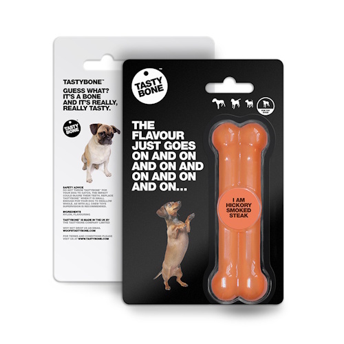 Tasty Bone Smoked Steak Toy voor kleine honden - nylon kauwspeelgoed met tandverzorgende werking, 11 cm