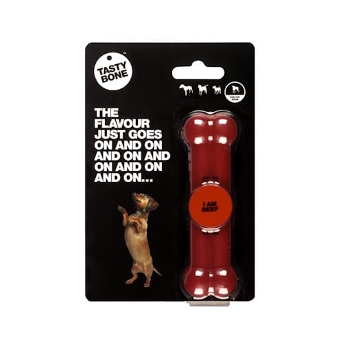 Tasty Bone Beef Toy voor kleine honden - nylon kauwspeelgoed met tandverzorgende werking, 11 cm