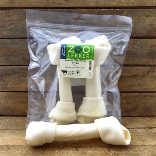 Zoolekker Rawhide knotted bone van buffelhuid 8-9 inch - hondensnack per 2 stuks