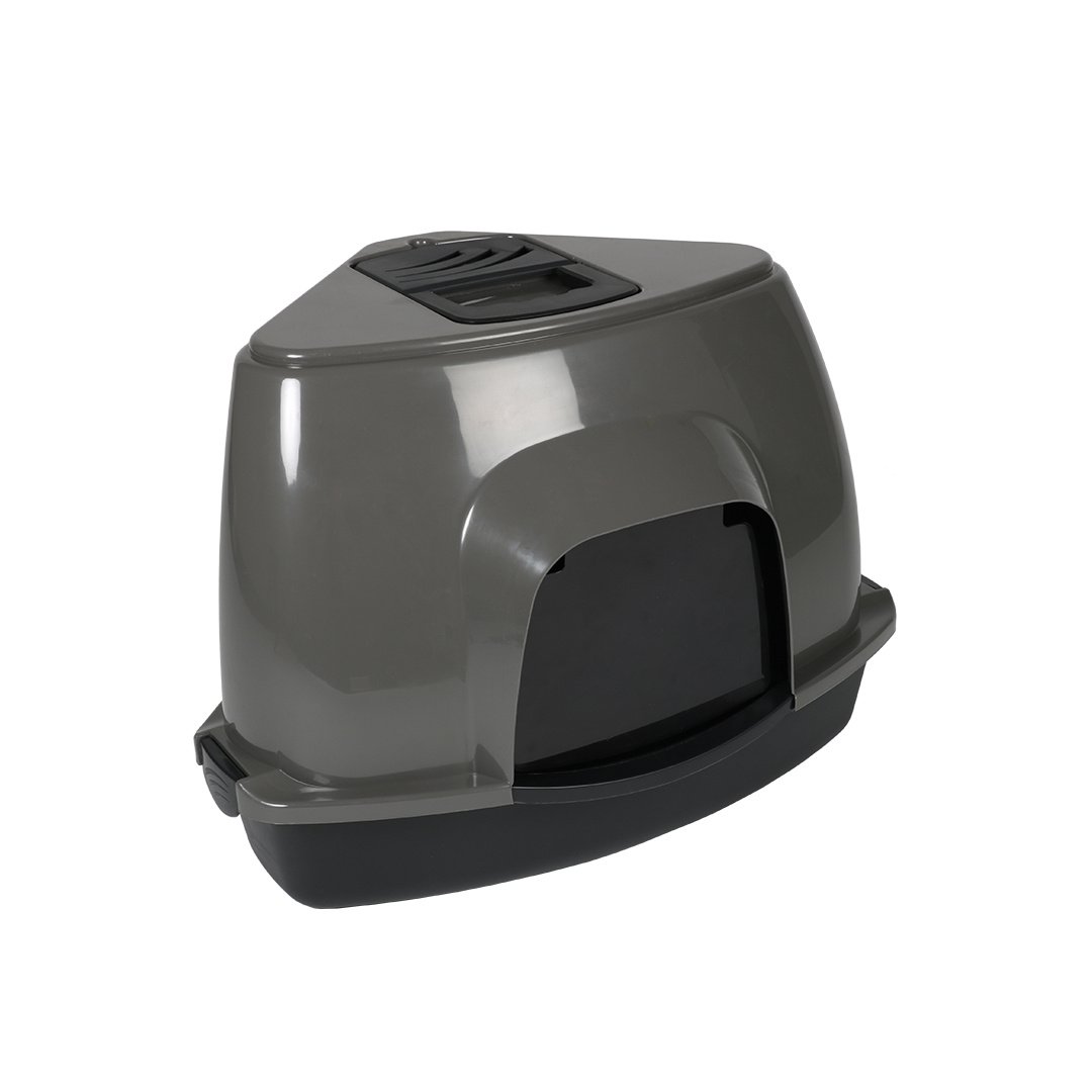 Ebi Kattentoilet Prism Donkergrijs/Zwart – compacte overdekte kattenbak met koolfilter en transparant deurtje, maat M