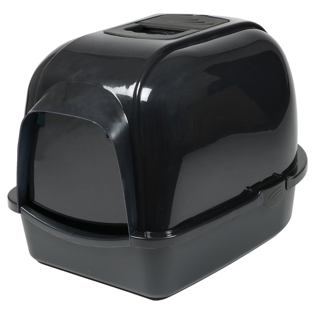 Ebi Kattentoilet Eclipse Transparant/Zwart – overdekte kattenbak met koolfilter en transparant deurtje, verkrijgbaar in M & L M - 43x56x40cm