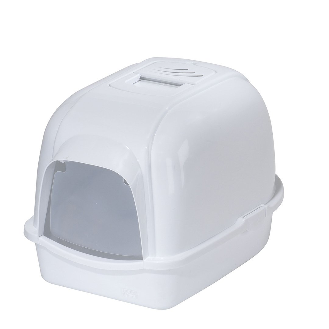 Ebi Kattentoilet Eclipse Wit – overdekte kattenbak met koolfilter en transparant deurtje, maat M