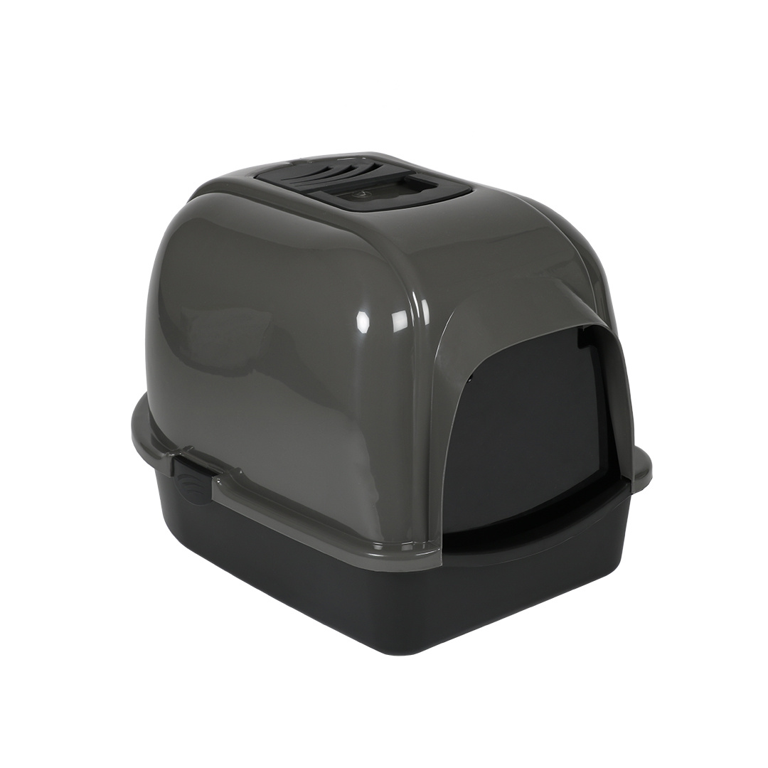 Ebi Kattentoilet Eclipse Donkergrijs/Zwart – overdekte kattenbak met koolfilter en transparant deurtje, 56 cm L - 56x70x46cm