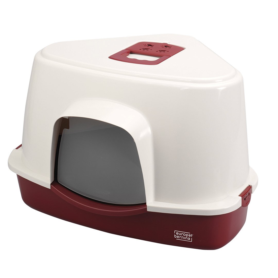 Ebi Overdekt kattentoilet Prism wit/rood met koolfilter en transparant deurtje – formaat L, 56×70×46 cm